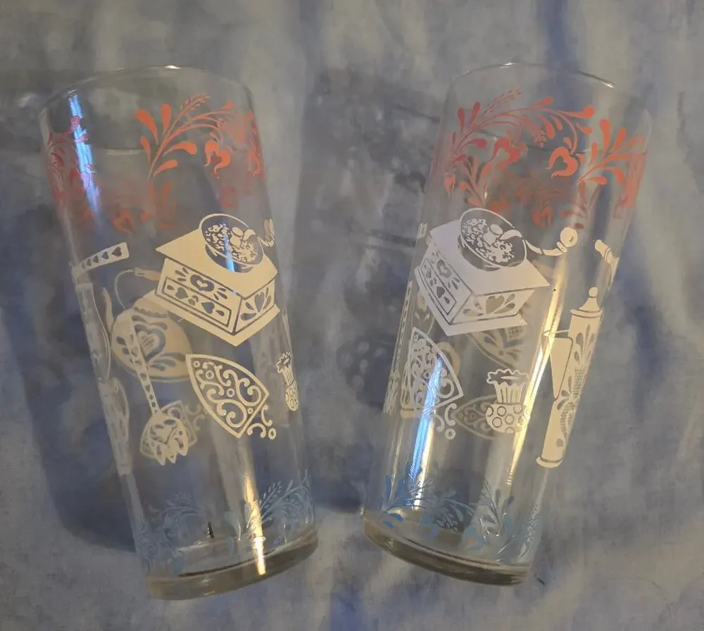 Vintage Hazel Atlas Kitchen Aids Tumblers Set of 2 Retro MCM Drinking Glasses